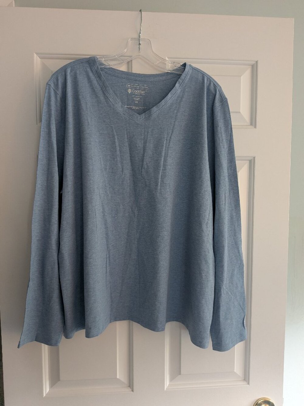 Coolibar Morada V-Neck Long Sleeve Sun Protective T-shirt  Light Blue 2X NWT